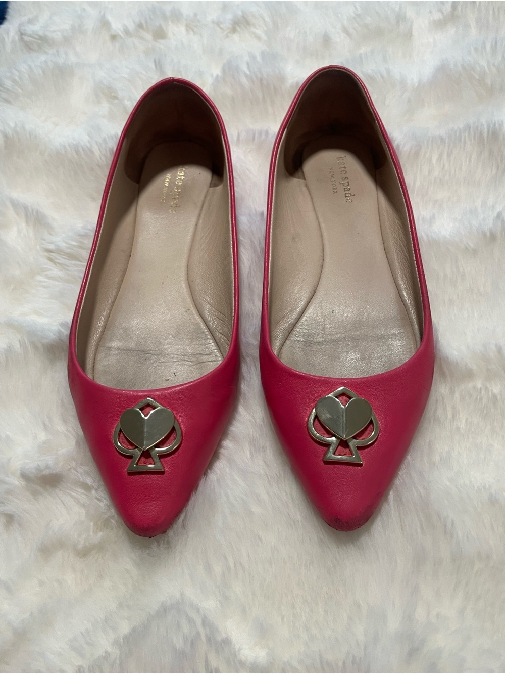 kate spade Hot Pink Pointed-Toe Logo Ballet Flats